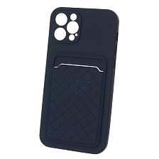 Чехол накладка CARD CASE для APPLE iPhone 12 Pro (6.1"), силикон, отдел для карт, цвет темно синий