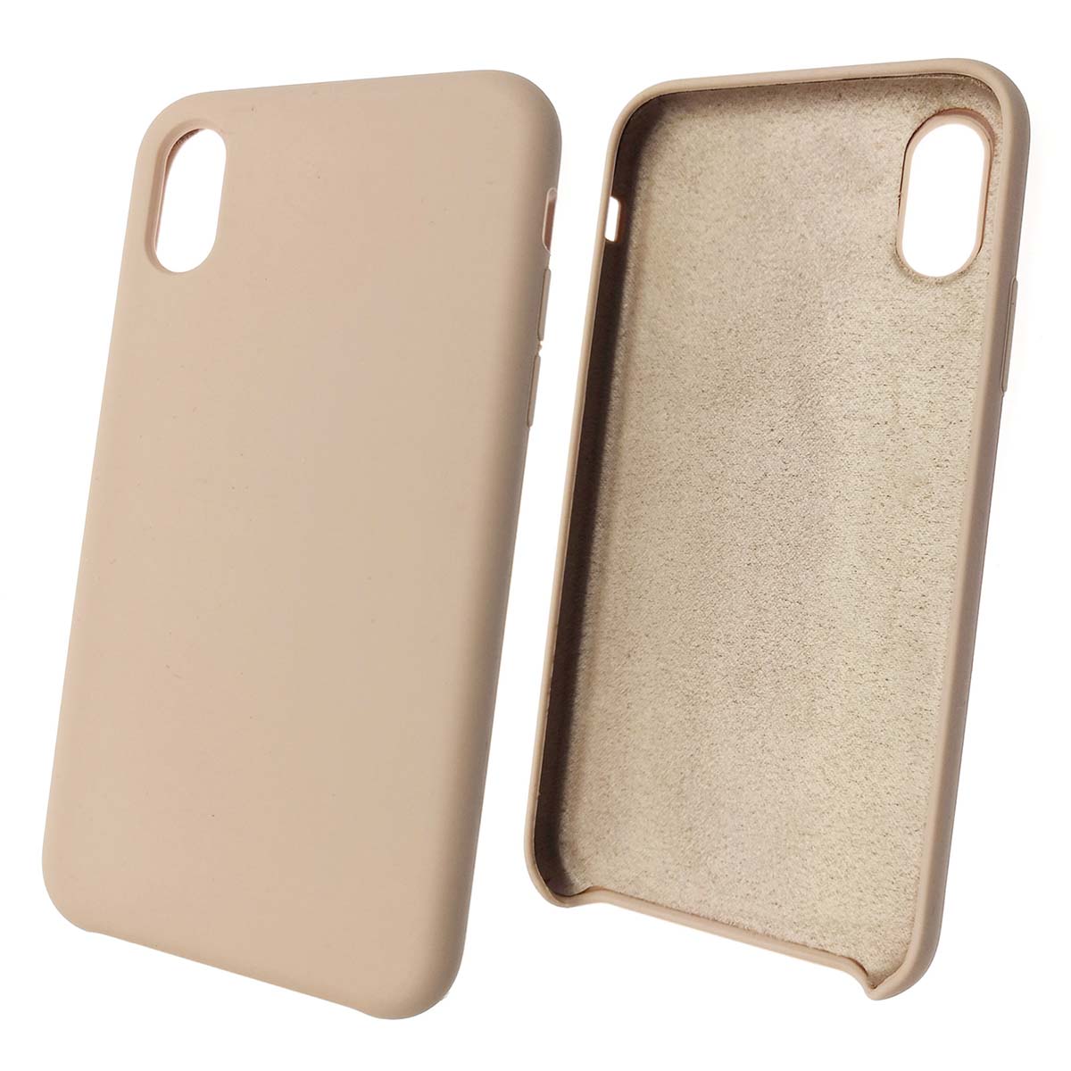 Чехол накладка Silicon Case для APPLE iPhone X, iPhone XS, силикон, бархат, цвет розовый песок.