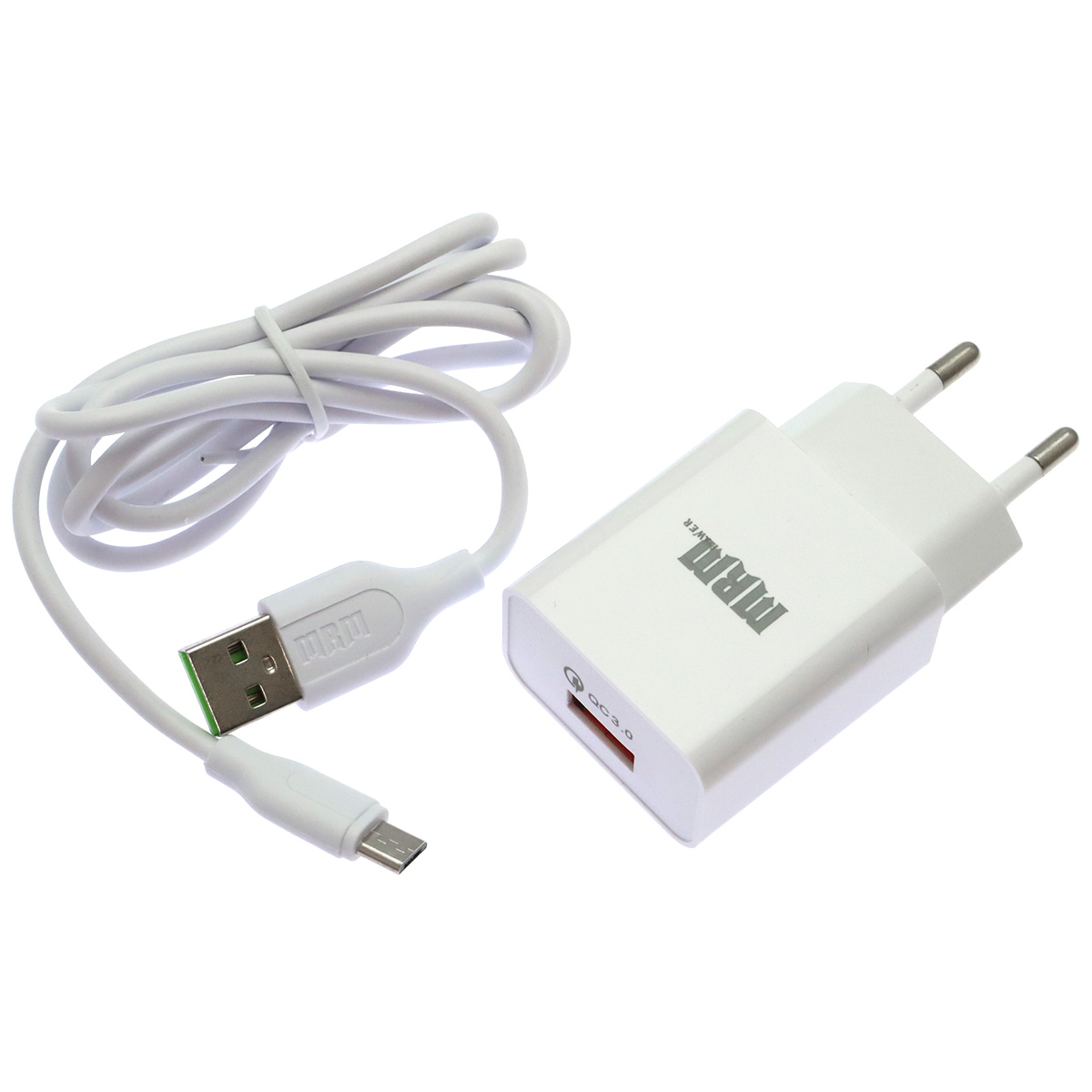 СЗУ (Сетевое зарядное устройство) MRM P30 с кабелем Micro USB, 3A, 1 USB, QC3.0, длина 1 метр, цвет белый
