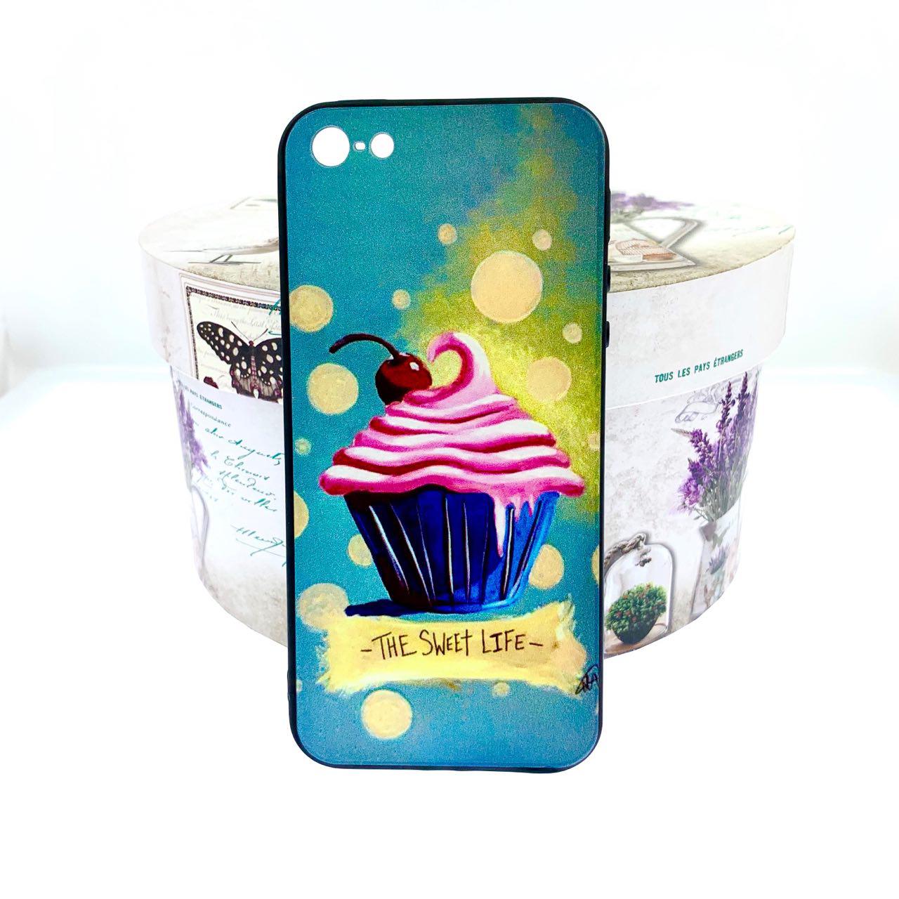 Чехол накладка для APPLE iPhone 5, 5S, SE, силикон, рисунок Кекс с вишенкой.