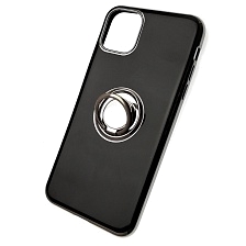 Чехол накладка для APPLE iPhone 11 Pro MAX, силикон, глянец, с лого, с кольцом, цвет черный.