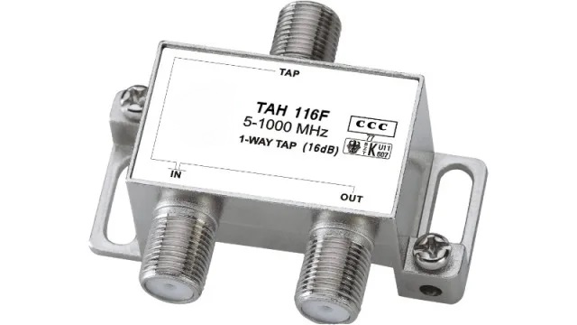Антенный ответвитель (разветвитель) ТВ сигнала на 1 отвода 5-1000 MHz TAH 116F, затухание 16дБ