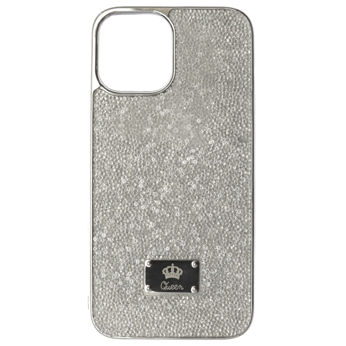 Чехол накладка Queen для APPLE iPhone 12 Pro MAX (6.7"), силикон, стразы, цвет бело серебристый Чехол накладка Queen для APPLE iPhone 12 Pro MAX (6.7"), силикон, стразы, цвет бело серебристый