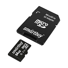 Карта памяти MicroSDXC 64GB SMARTBUY Class 10 UHS-I, SD адаптер, цвет черный