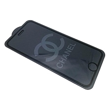 Защитное стекло "9D" GLASS FULL GLUE для APPLE iPhone 7 / 8 (4.7"), с рисунком лого CHANEL цвет канта черный.