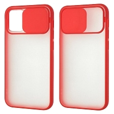 Чехол накладка для APPLE iPhone 12 mini (5.4"), силикон, пластик, матовый, со шторкой для защиты задней камеры, цвет окантовки красный