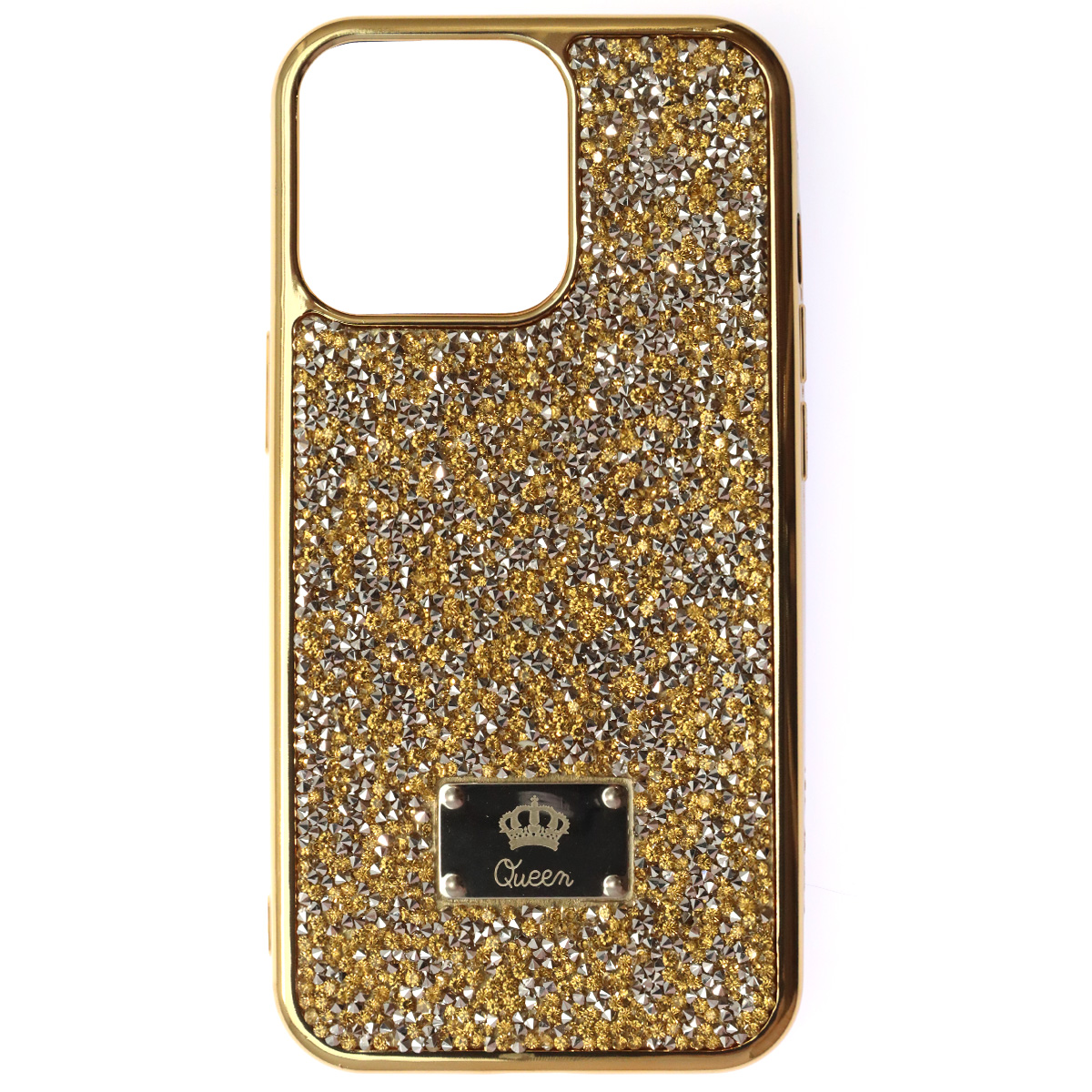 Чехол накладка Queen для APPLE iPhone 13 Pro (6.1"), силикон, стразы, цвет золотистый Чехол накладка Queen для APPLE iPhone 13 Pro (6.1"), силикон, стразы, цвет золотистый