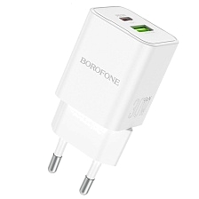 СЗУ (Сетевое зарядное устройство) BOROFONE BN14, 30W, 3A, 1 USB, QC3.0, 1 TYPE-C, PD30W, цвет белый