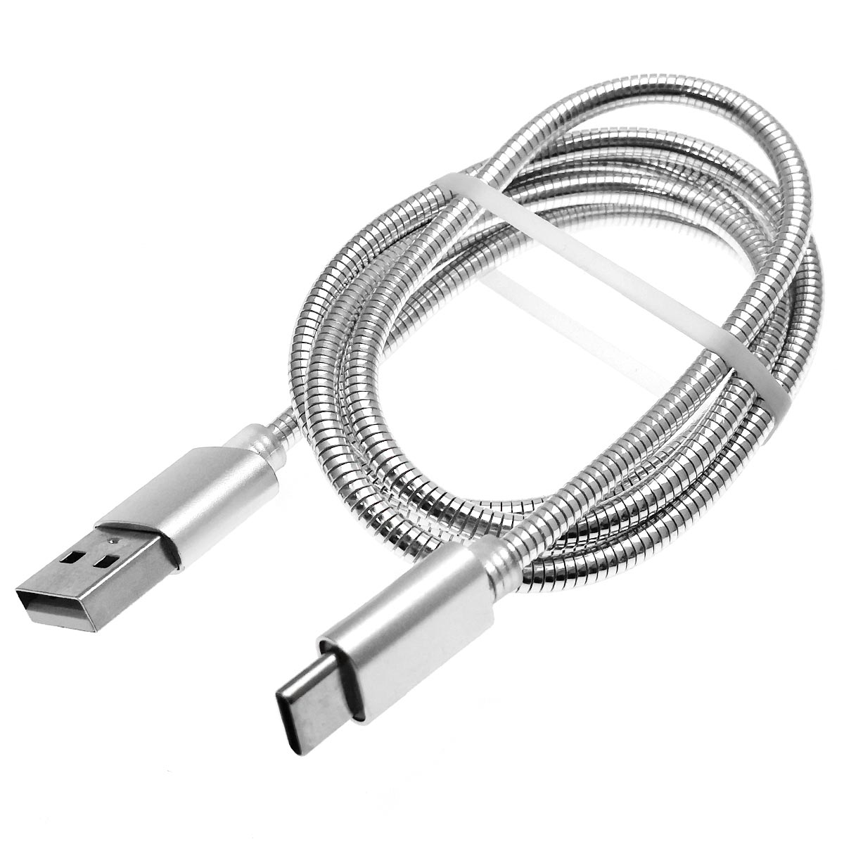 Кабель Type-C aka USB-C M2, металлический, длина 1 метр, цвет серебристый