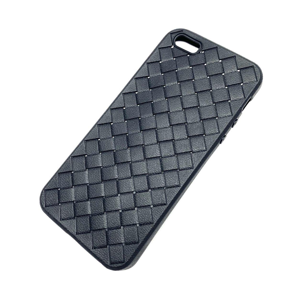 Чехол накладка для APPLE iPhone 5, 5S, SE, силикон, плетенный, цвет черный