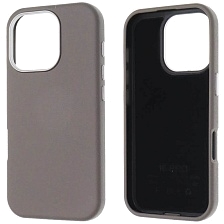 Чехол накладка для APPLE iPhone 16 Pro (6.3"), силикон, пластик, текстура кожи, бархат, цвет серый