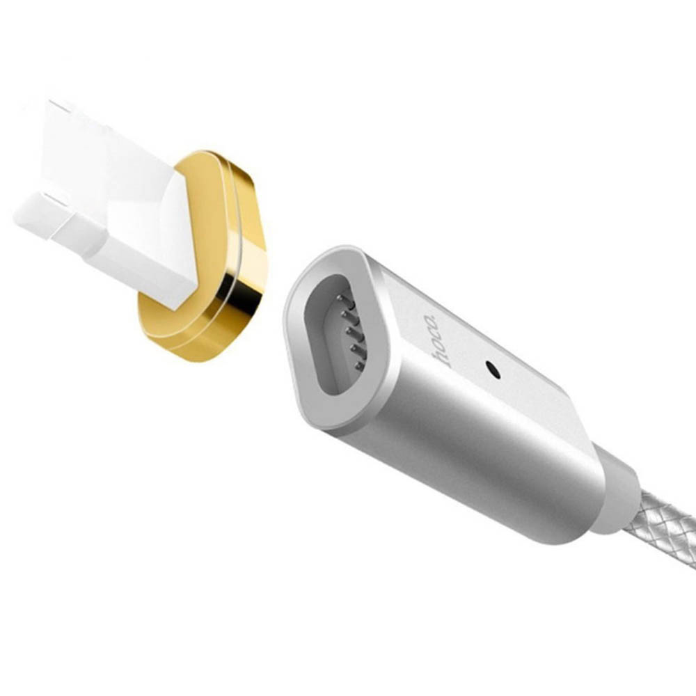 Магнитный зарядный кабель HOCO U16 Lightning 8-pin, 1.2 метра 5V-2.4A, цвет серебристый