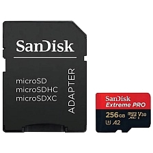Карта памяти MicroSDXC 256GB SANDISK Extreme Pro Class 10 A2 UHS-I (U3) V30, 200 МБ/сек, цвет черно красный