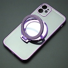 Чехол накладка для APPLE iPhone 11, силикон, защита камеры, кольцо держатель, прозрачный, цвет окантовки фиолетовый Чехол накладка для APPLE iPhone 11, силикон, защита камеры, кольцо держатель, прозрачный, цвет окантовки фиолетовый
