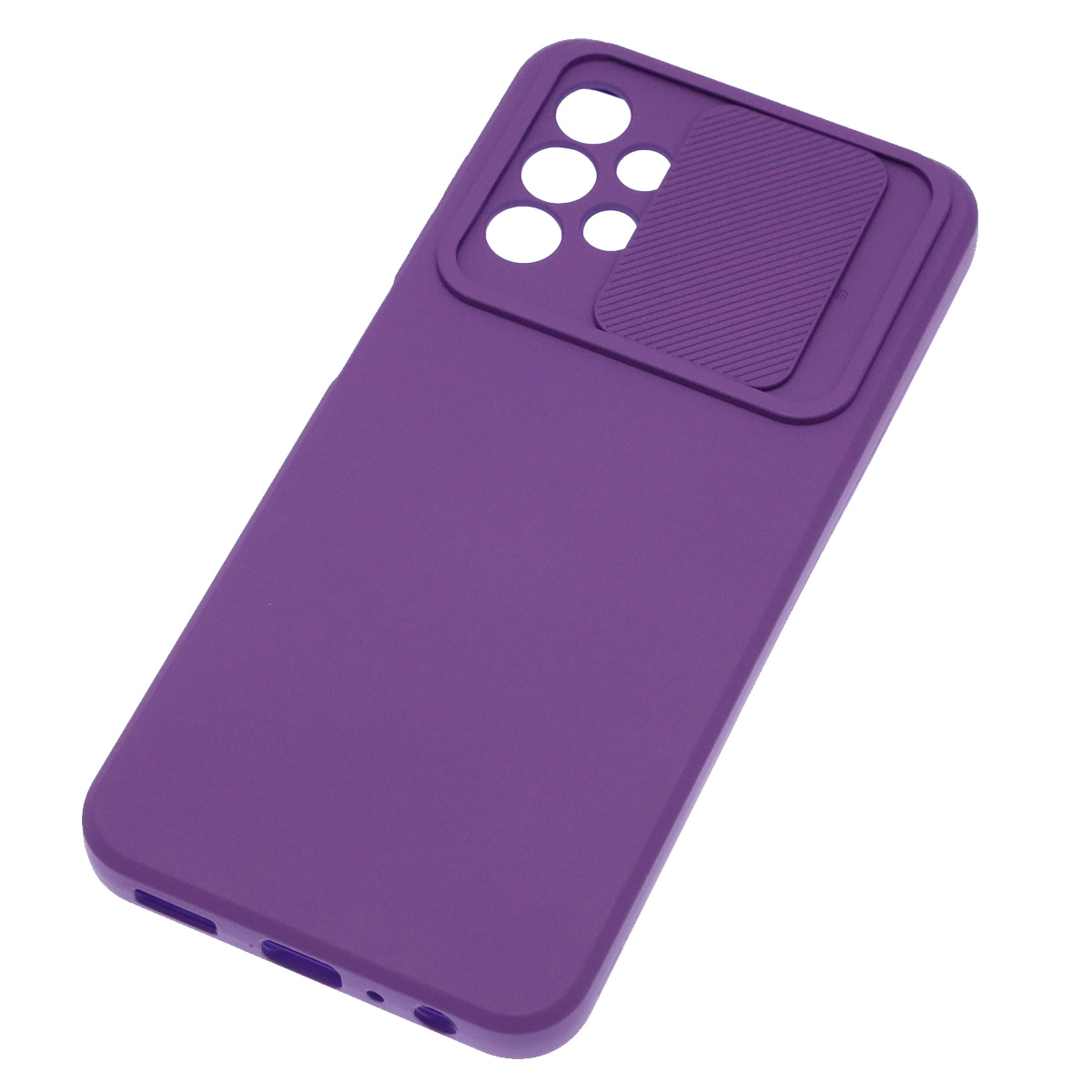 Чехол накладка для SAMSUNG Galaxy A13 4G, силикон, бархат, со шторкой для защиты задней камеры, цвет фиолетовый