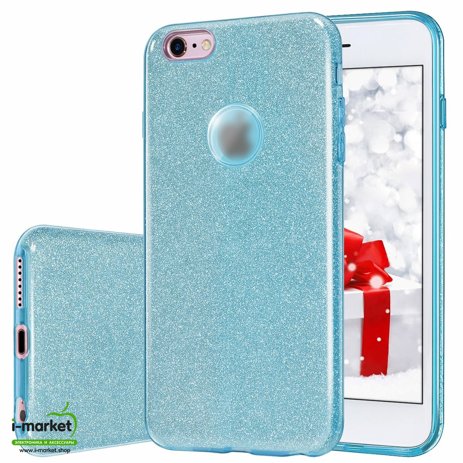 Чехол накладка Shine для APPLE iPhone 6, 6G, 6S, силикон, блестки, цвет голубой