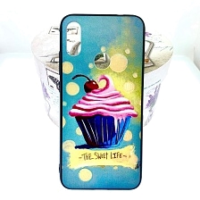 Чехол накладка для XIAOMI REDMI NOTE 7, NOTE 7 PRO, силикон, рисунок кекс с вишенкой, цвет голубой.