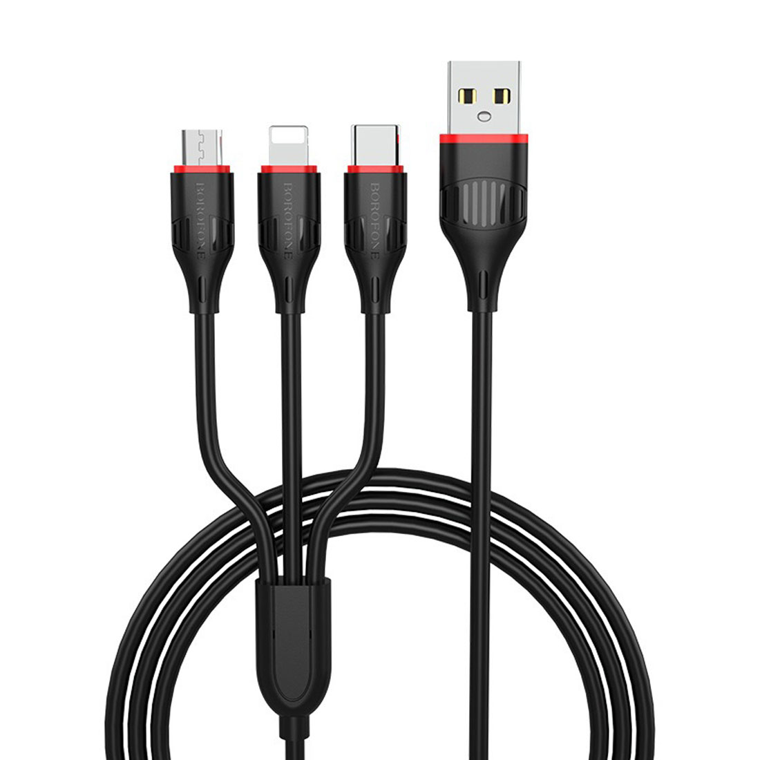 Кабель BOROFONE BX17 Enjoy 3 в 1 USB на Lightning 8 pin, Micro USB, длина 1 метр, цвет черный