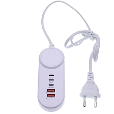СЗУ (Сетевое зарядное устройство) POWER SOCKET, 35W, PD35W, 2 USB, 2 USB Type C, 1 Lightning 8 pin, длина 1 метр, цвет белый