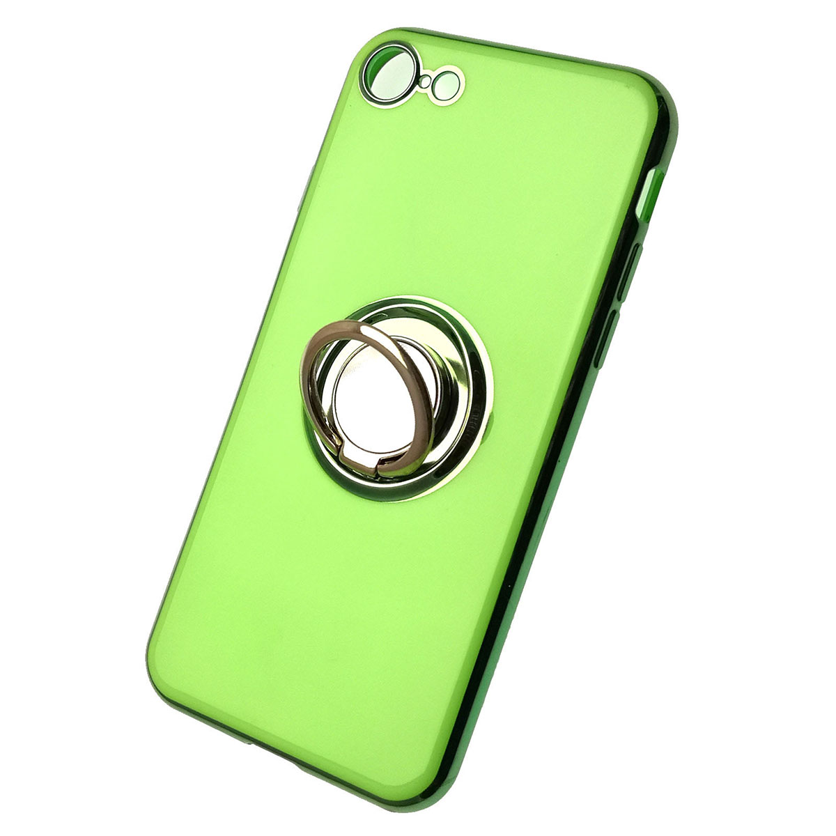 Чехол накладка для APPLE iPhone 7, 8, силикон, глянец, с лого, кольцо держатель, цвет зеленый.