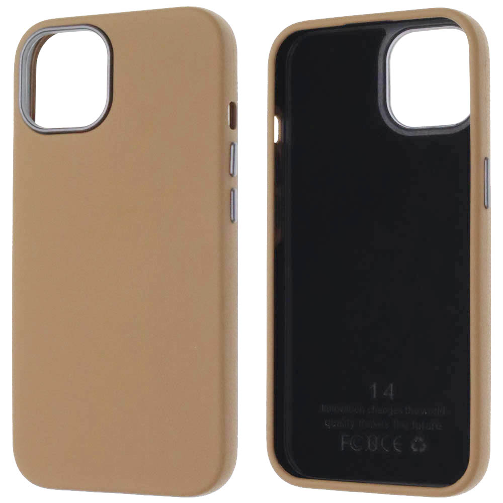 Чехол накладка для APPLE iPhone 14 (6.1"), силикон, пластик, текстура кожи, бархат, цвет коричневый