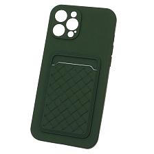 Чехол накладка CARD CASE для APPLE iPhone 12 Pro MAX (6.7"), силикон, отдел для карт, цвет темно зеленый