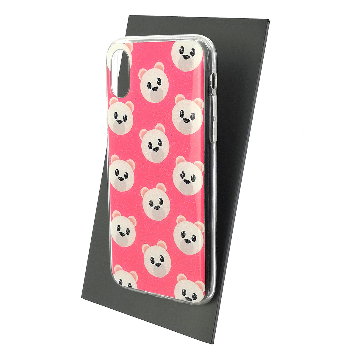 Чехол накладка для APPLE iPhone X, iPhone XS, силикон, рисунок Лицо мишки на розовом фоне