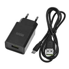 СЗУ (Cетевое зарядное устройство) MRM MR21m с кабелем Micro USB, 2.1A, 1 USB, длина 1 метр, цвет цвет черный