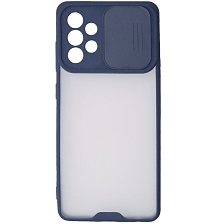 Чехол накладка LIFE TIME для SAMSUNG Galaxy A52 (SM-A525), силикон, пластик, матовый, со шторкой для защиты задней камеры, цвет окантовки темно синий