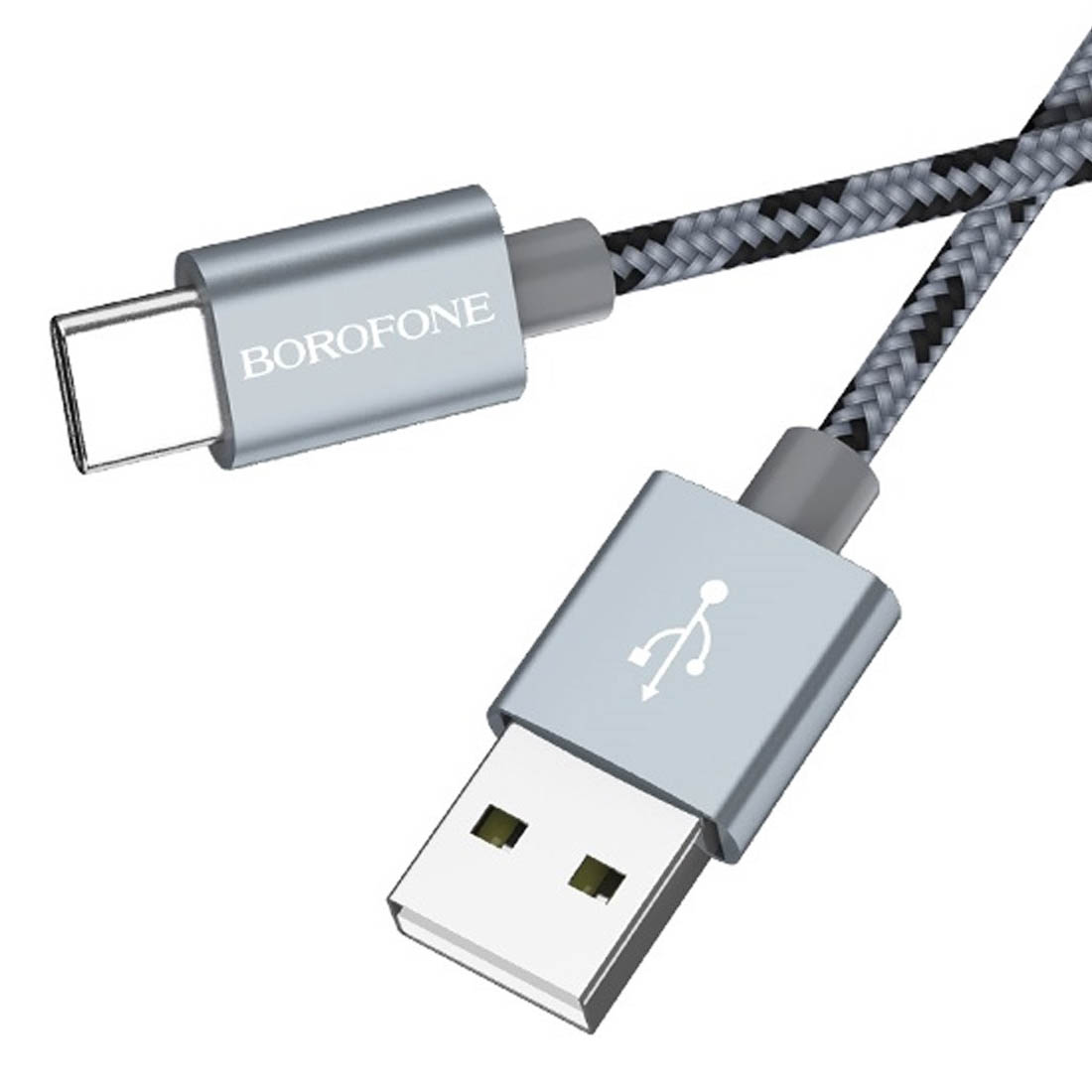 Кабель BOROFONE BX24 Ring current USB Type-C, 3A, длина 1 метр, нейлоновая оплетка, цвет металлический серый