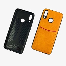 Чехол накладка ILEVEL для HUAWEI P Smart, Honor 10 Lite, силикон, под кожу, визитница, цвет светло коричневый.