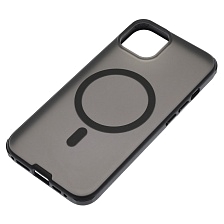Чехол накладка NEW с поддержкой Magsafe для APPLE iPhone 14, матовый, силикон, пластик, цвет прозрачно черный