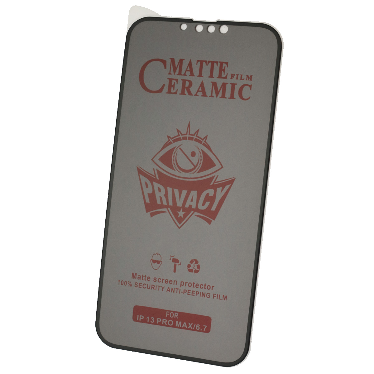 Защитное стекло Ceramic, Антишпион для APPLE iPhone 13 Pro MAX (6.7"), iPhone 14 Plus (6.7"), матовое, цвет окантовки черный