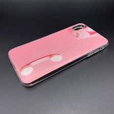 Чехол накладка для APPLE iPhone XS MAX, силикон, рисунок розовый ретро телефон.