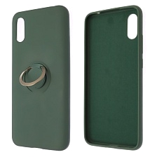 Чехол накладка RING для XIAOMI Redmi 9A, силикон, кольцо держатель, цвет темно зеленый