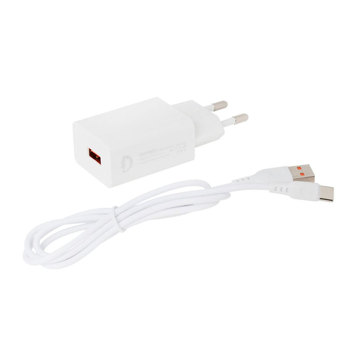СЗУ (Сетевое зарядное устройство) DENMEN DC01T, 2.4A, 1 USB, кабель Type C, цвет белый