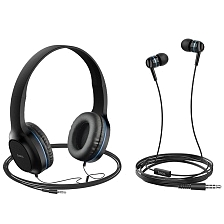 Гарнитура (наушники с микрофоном) проводная, полноразмерная, HOCO W24 Enlighten, цвет черно синий (распродажа -30%)