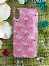 Чехол накладка для APPLE iPhone X, XS, силикон, рисунок много розовых фламинго.