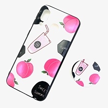 Чехол накладка для SAMSUNG Galaxy A40 (SM-A405), силикон, с поп сокетом, рисунок Сок.