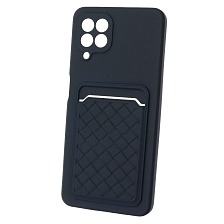 Чехол накладка CARD CASE для SAMSUNG Galaxy A22 4G (SM-A225F), M22 (SM-M225F), M32 (SM-M325F), силикон, отдел для карт, цвет темно синий