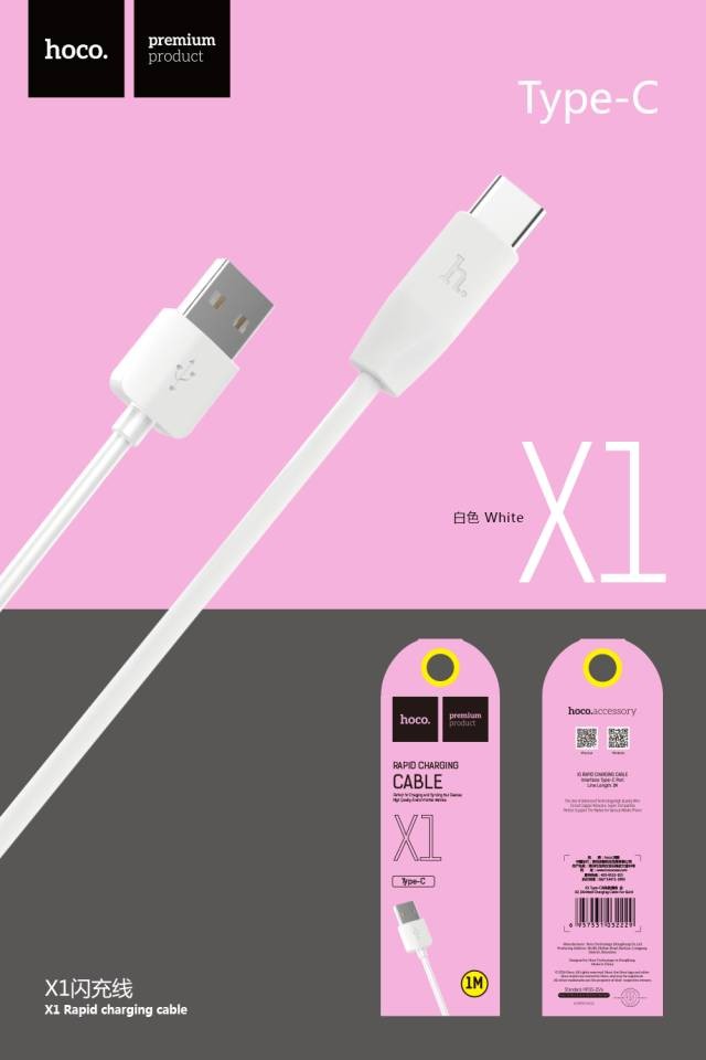 HOCO X1 кабель-USB Type-C (1м), цвет белый ASH.