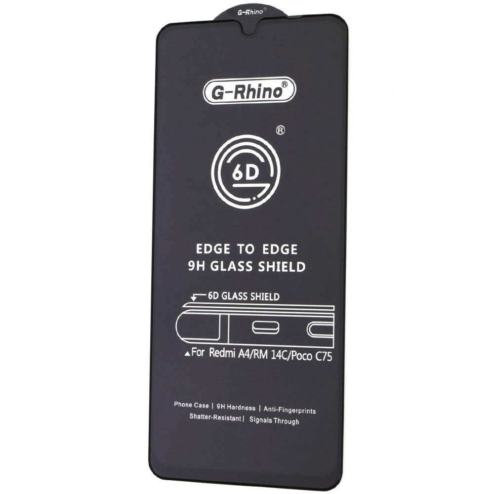 Защитное стекло 6D G-Rhino для XIAOMI Redmi 14C, Redmi A4, Redmi A5, POCO C71, POCO C75, цвет окантовки черный