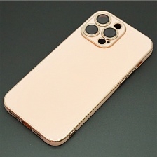Чехол накладка для APPLE iPhone 14 Pro Max, силикон, стекло, защита камеры, цвет розово золотистый