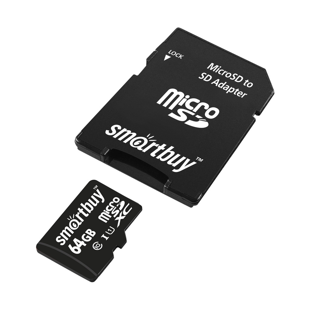 Карта памяти MicroSDXC 64GB SMARTBUY Class 10 UHS-I, SD адаптер, цвет черный