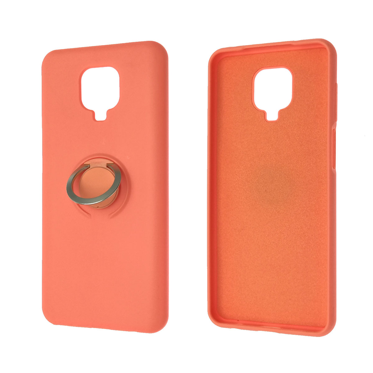 Чехол накладка RING для XIAOMI Redmi Note 9 Pro, Redmi Note 9S, силикон, кольцо держатель, цвет оранжевый.