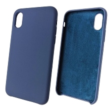 Чехол накладка Silicon Case для APPLE iPhone X, XS, силикон, бархат, цвет синий кобальт.