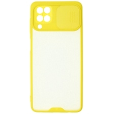 Чехол накладка LIFE TIME для SAMSUNG Galaxy A12 (SM-A125), M12 (SM-M127F), силикон, пластик, матовый, со шторкой для защиты задней камеры, цвет окантовки желтый