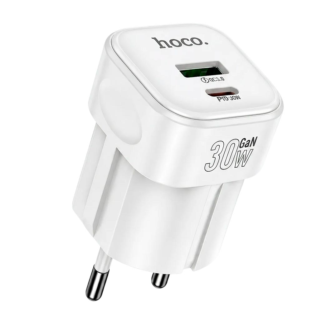 СЗУ (Сетевое зарядное устройство) HOCO C167A Surpass GaN, 30W, 1 USB Type C, 1 USB A, PD30W, QC3.0 18W, цвет белый