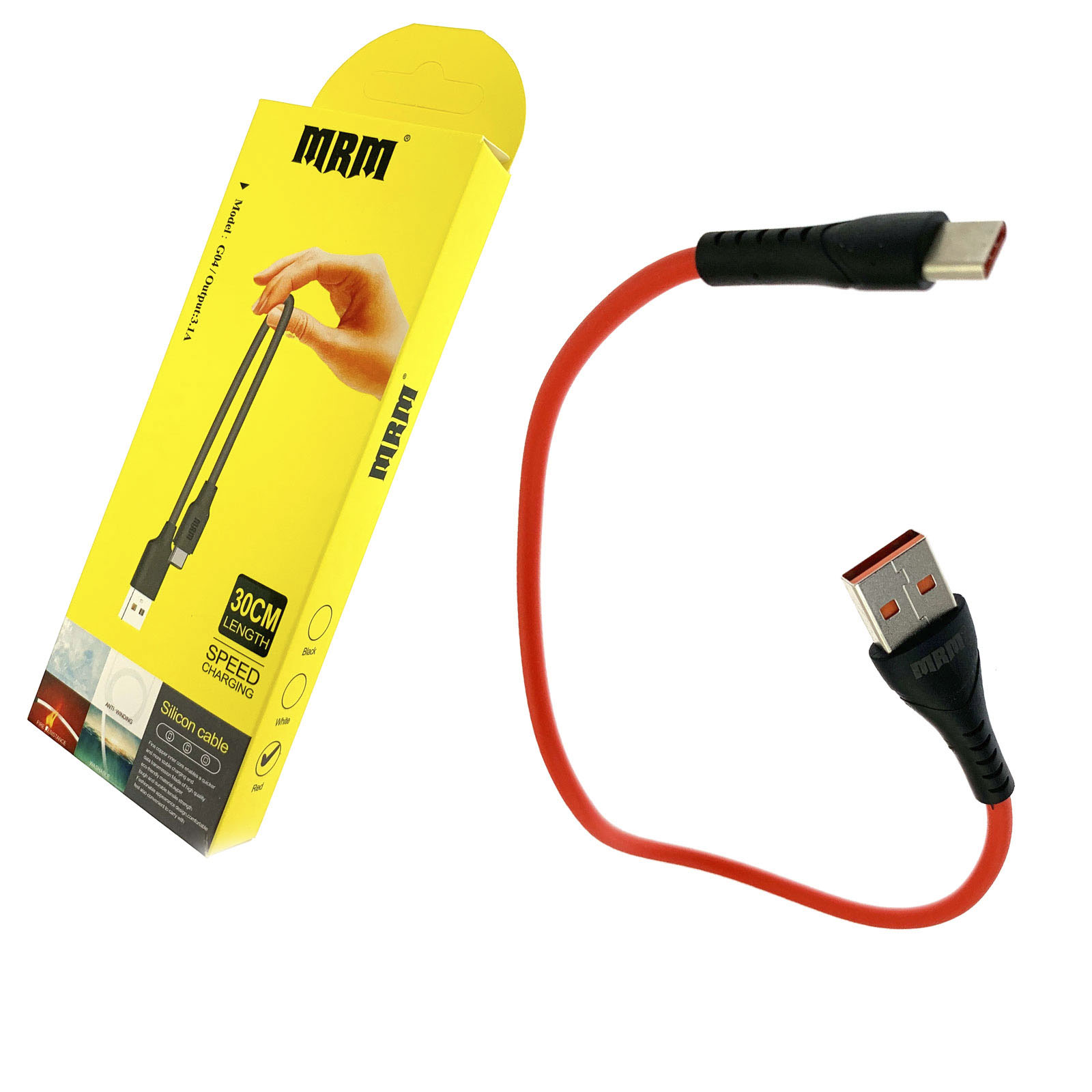 USB Дата кабель MRM G04 Type C, силикон, эластичный, морозоустойчивый, длина 30 см, цвет красный.