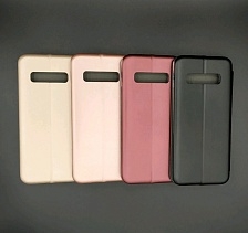 Чехол книжка для SAMSUNG Galaxy S10 Plus (SM-G975), экокожа, визитница, цвет золотистый.